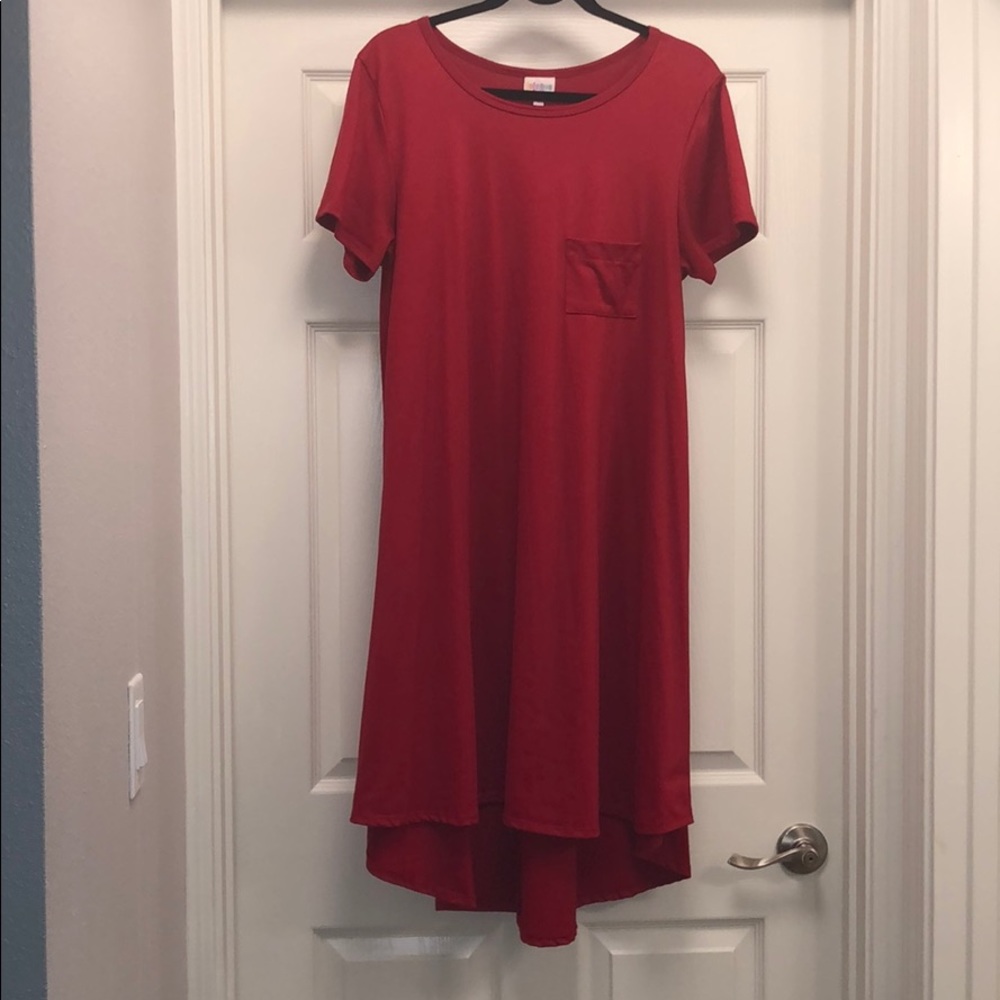 Red LuLaRoe Carly tshirt dress high low